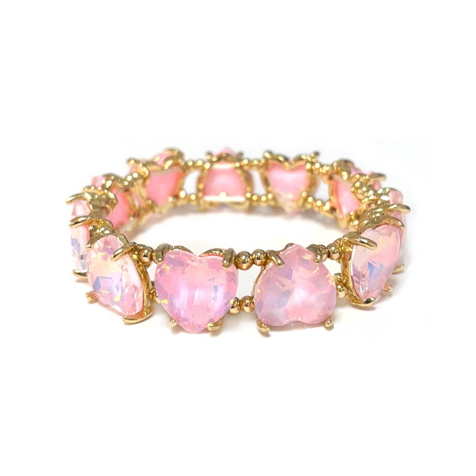 Love Heart Glass Crystal Bead Linked Stretch Bracelet