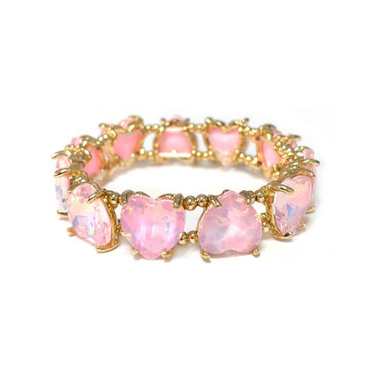Love Heart Glass Crystal Bead Linked Stretch Bracelet