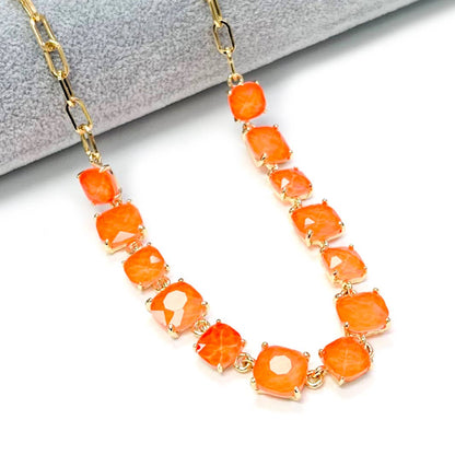 Neon Cushion Cut Glass Linked Chain Necklace