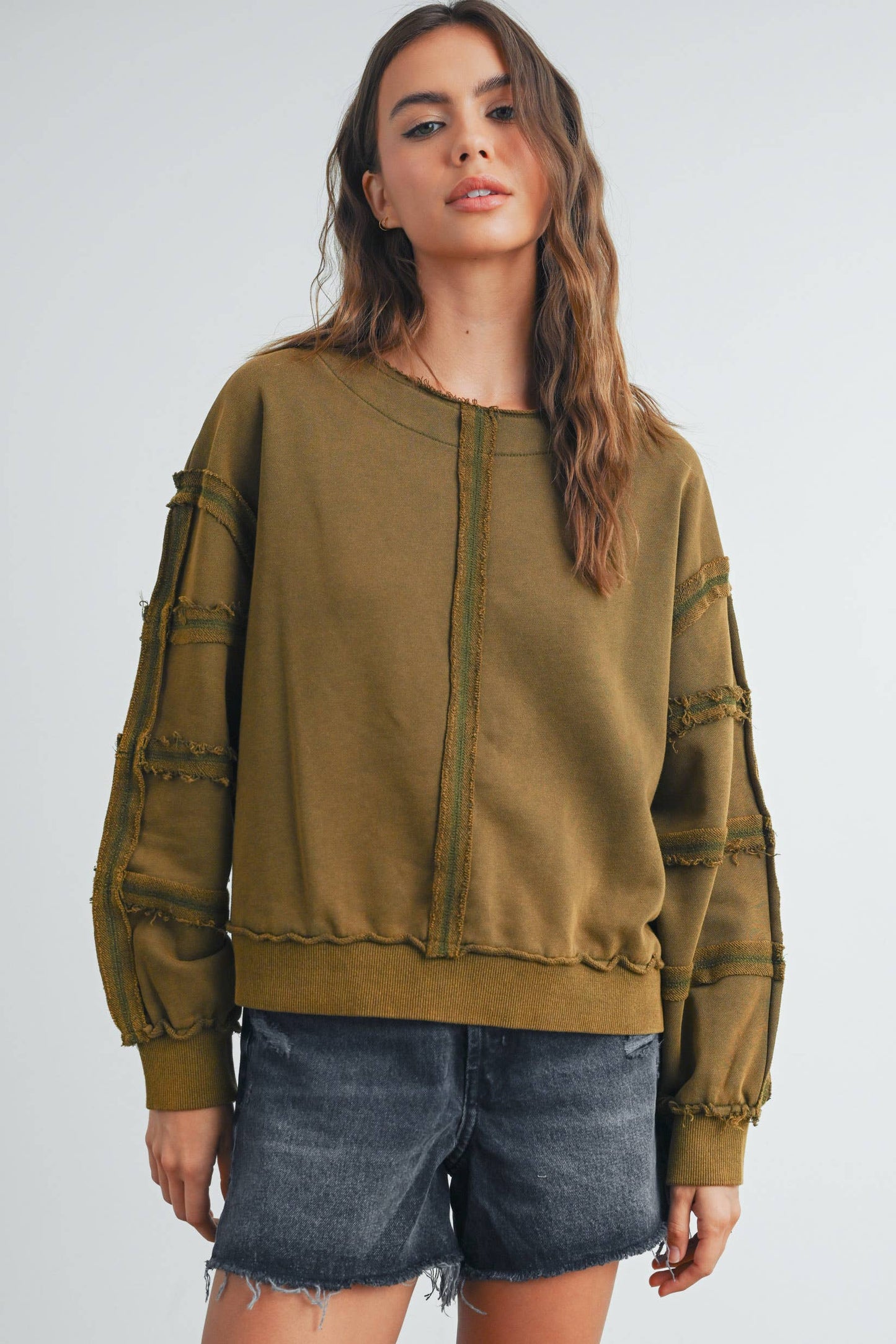 Washed French Terry Round Neck Pullover Sweatshirt