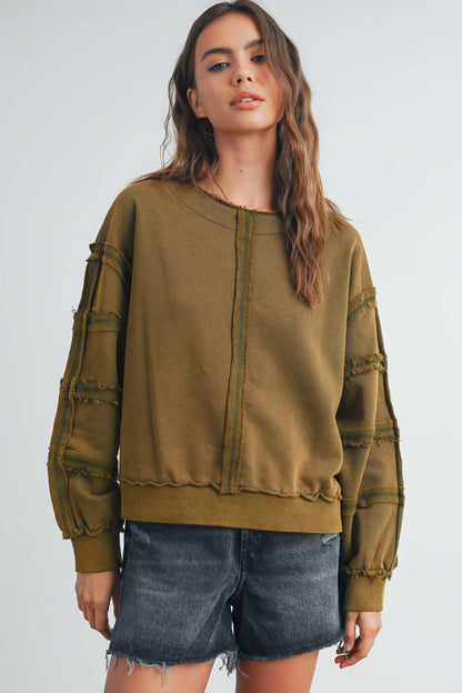 Washed French Terry Round Neck Pullover Sweatshirt