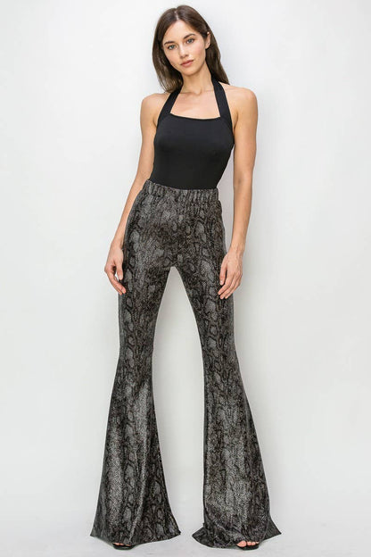 PYTHON GOLD FOIL BELLBOTTOM KNIT PANTS