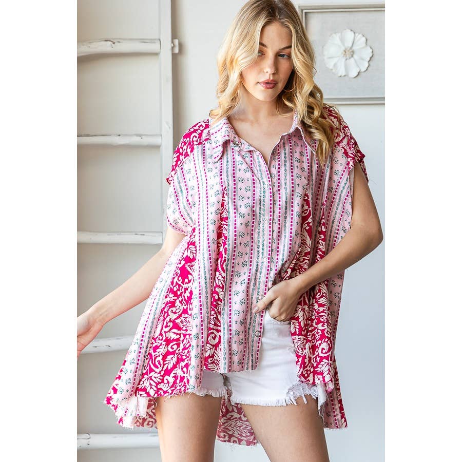 BUTTON FRONT FLARE HEM TOP