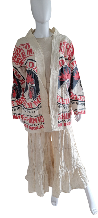 Flour Sack Vintage Print Cotton Jacket- Rooster