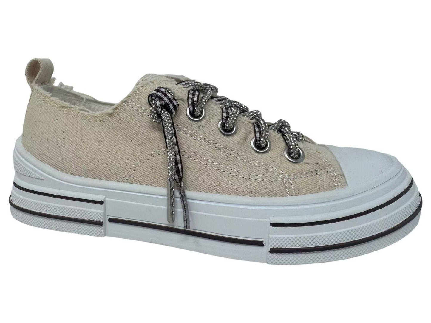 Women's Slip-on Double Rhinestone Laced Sneaker