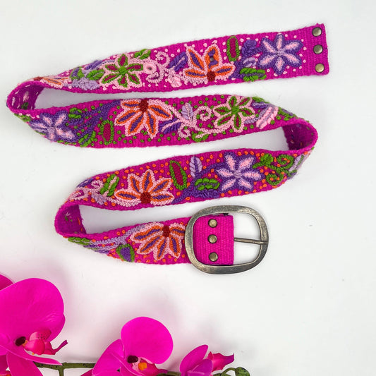 Pink Amaryllis Wide Embroidered Belt