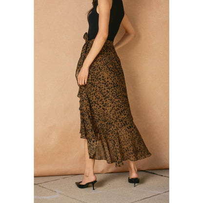 Jungle Fury Leopard Ruffled Hem Wrap Skirt