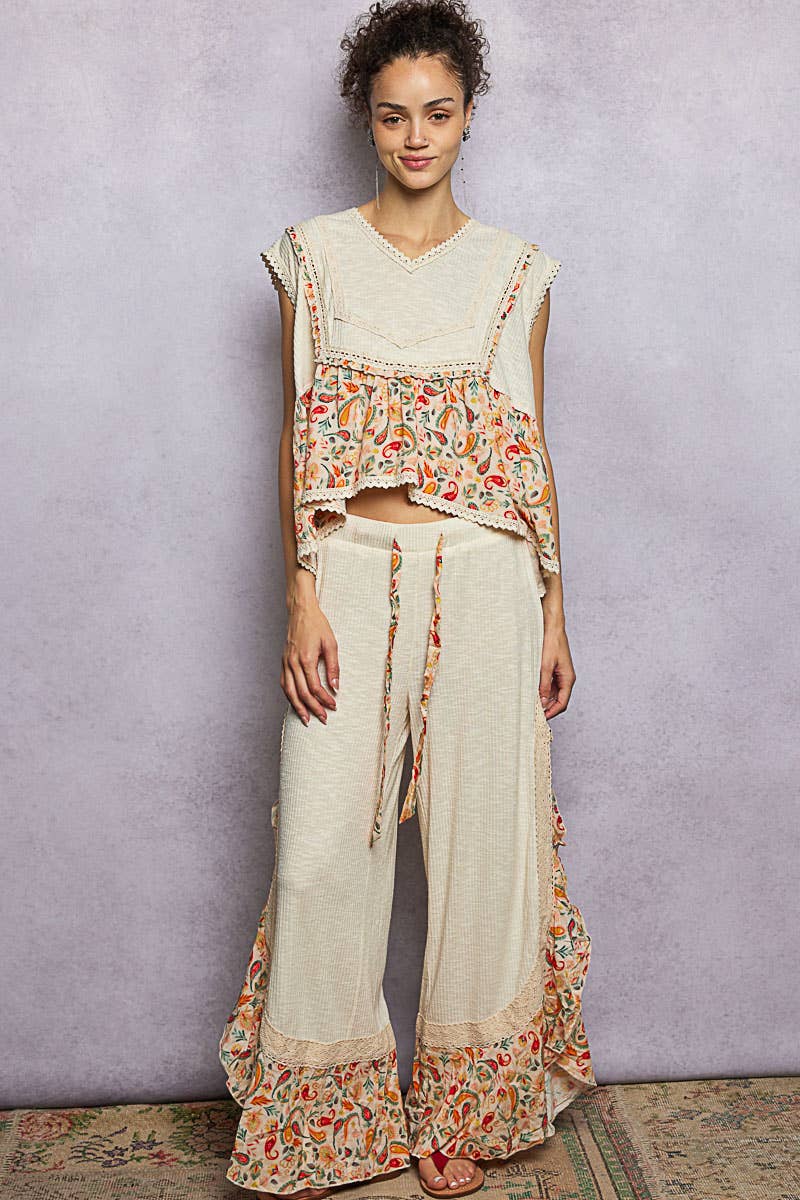 V-neck Floral Ruffle Sleeveless Top