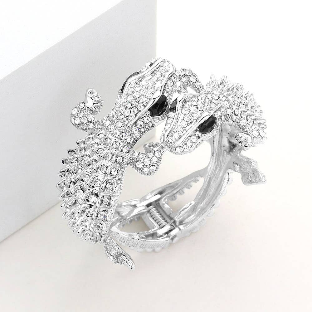 Double Crocodile/Alligator Evening Hinged Cuff Bracelet