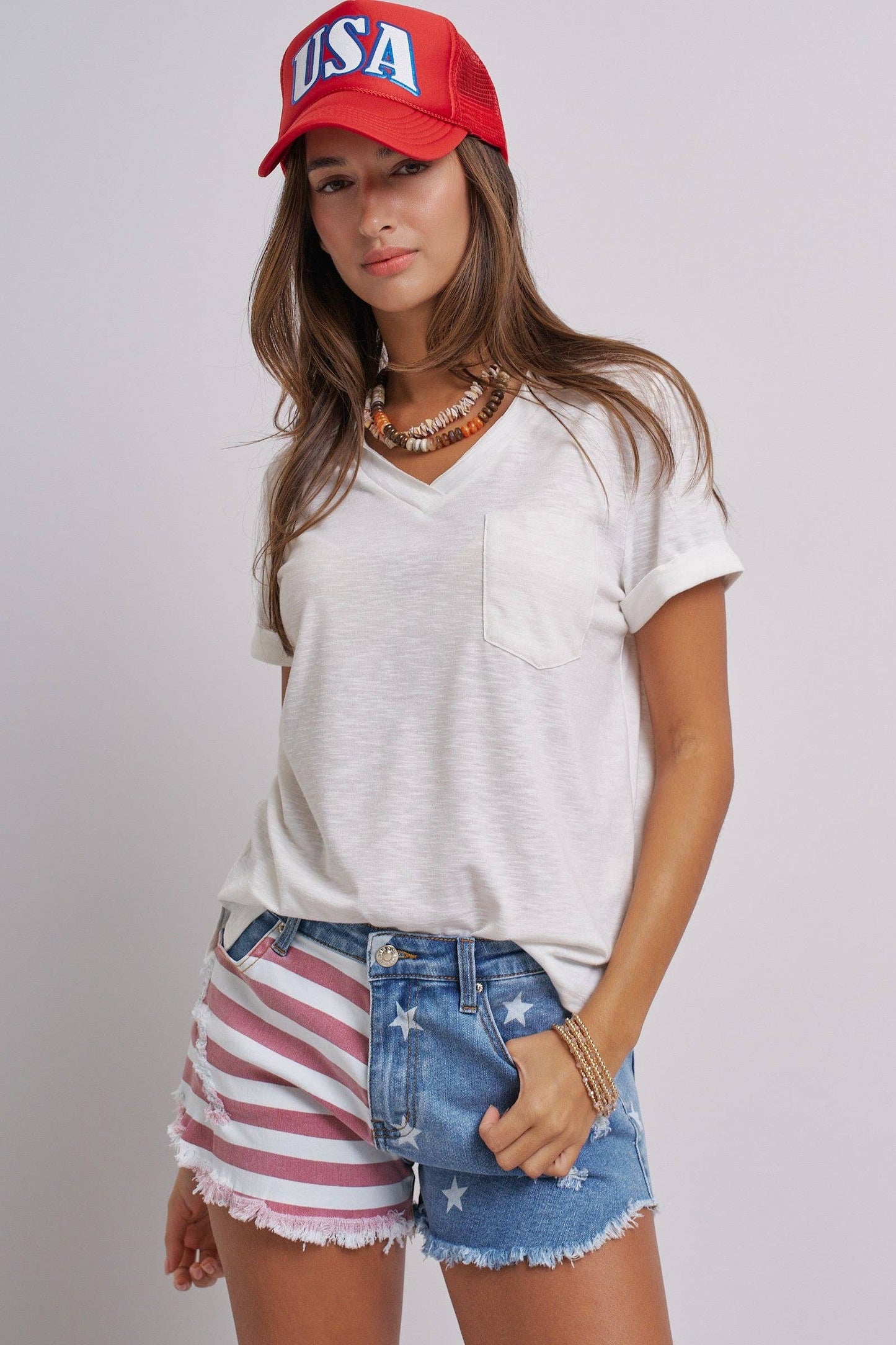 Stars And Stripes Cutoff Denim Shorts Distressed