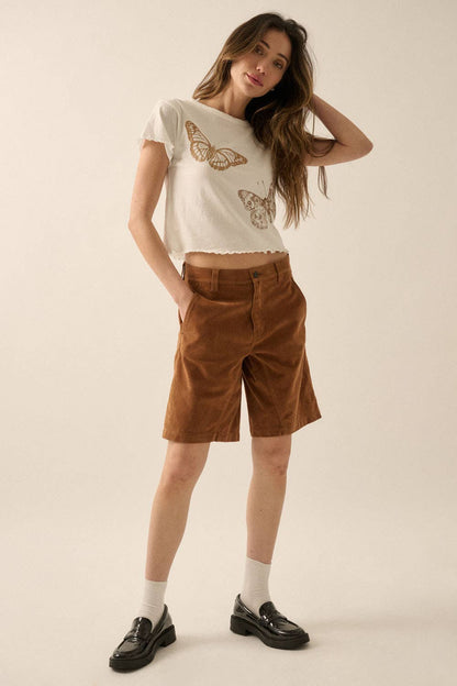 Butterflies Cropped Lettuce-Edge Graphic Baby Tee