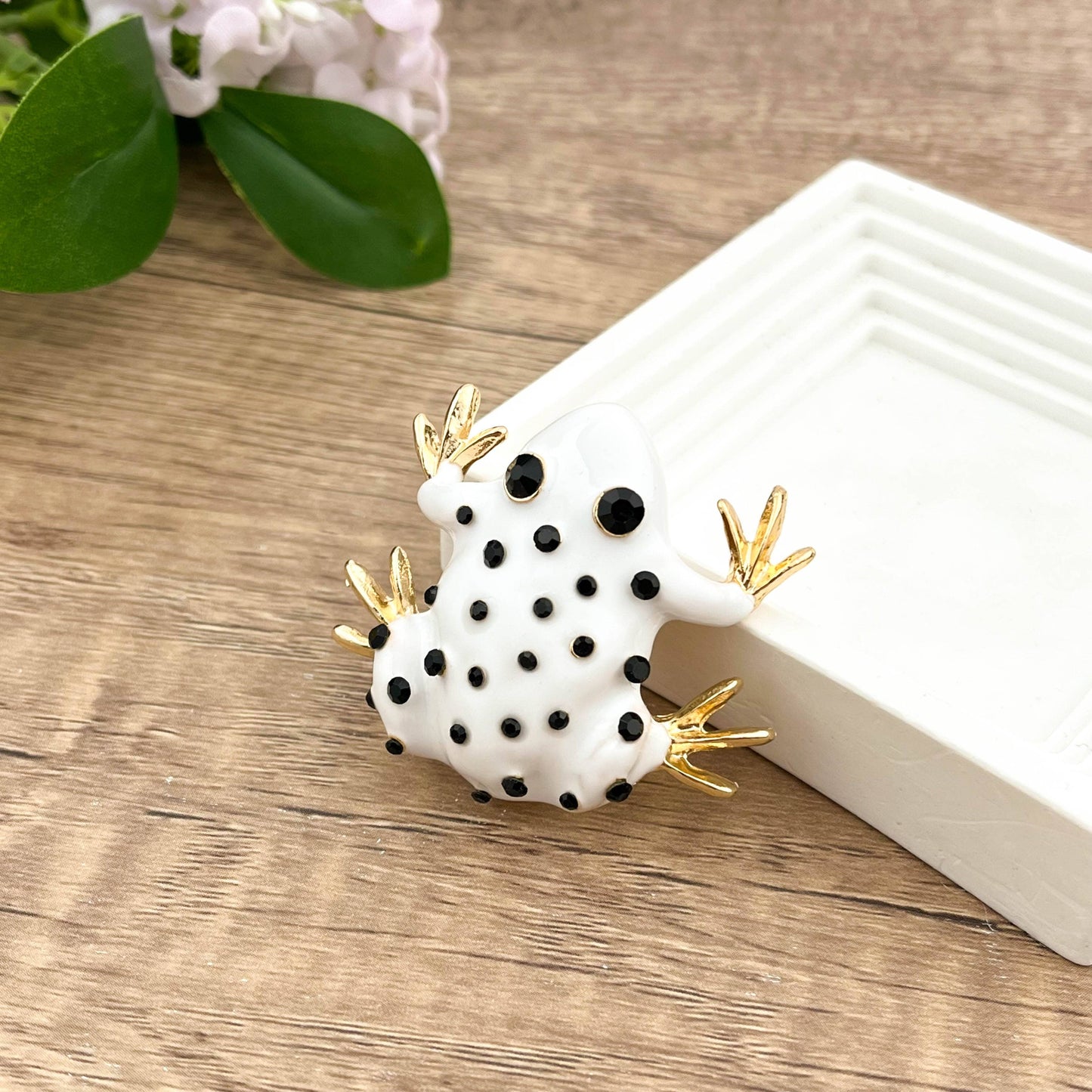 Frog Brooch with Black Rhinestones, Elegant Animal Pin