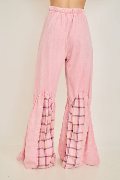 Mineral Washed Boho Pattern Patched Pants