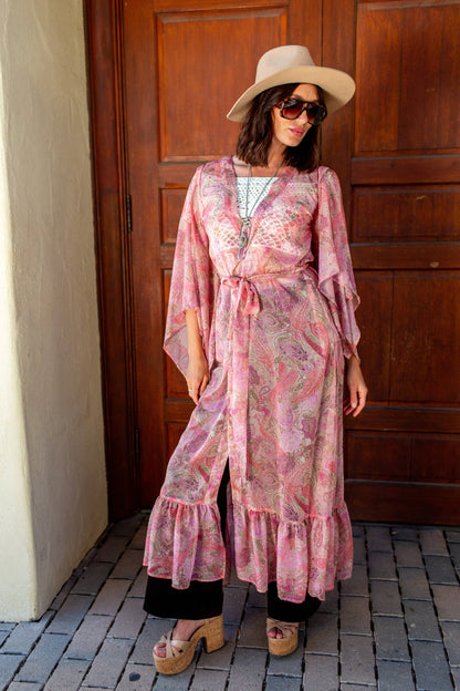 Blushing Paisley Flowing Sleeve Kimono