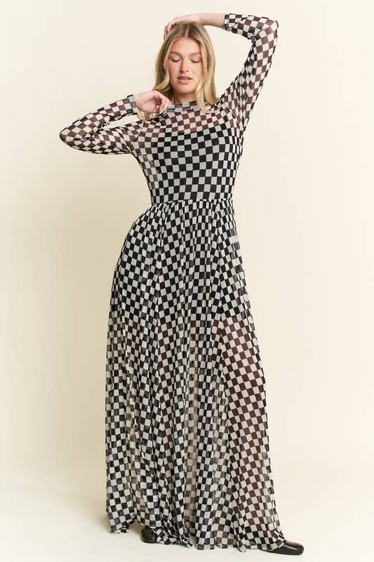 BLACK CHECKER PRINT MAXI DRESS