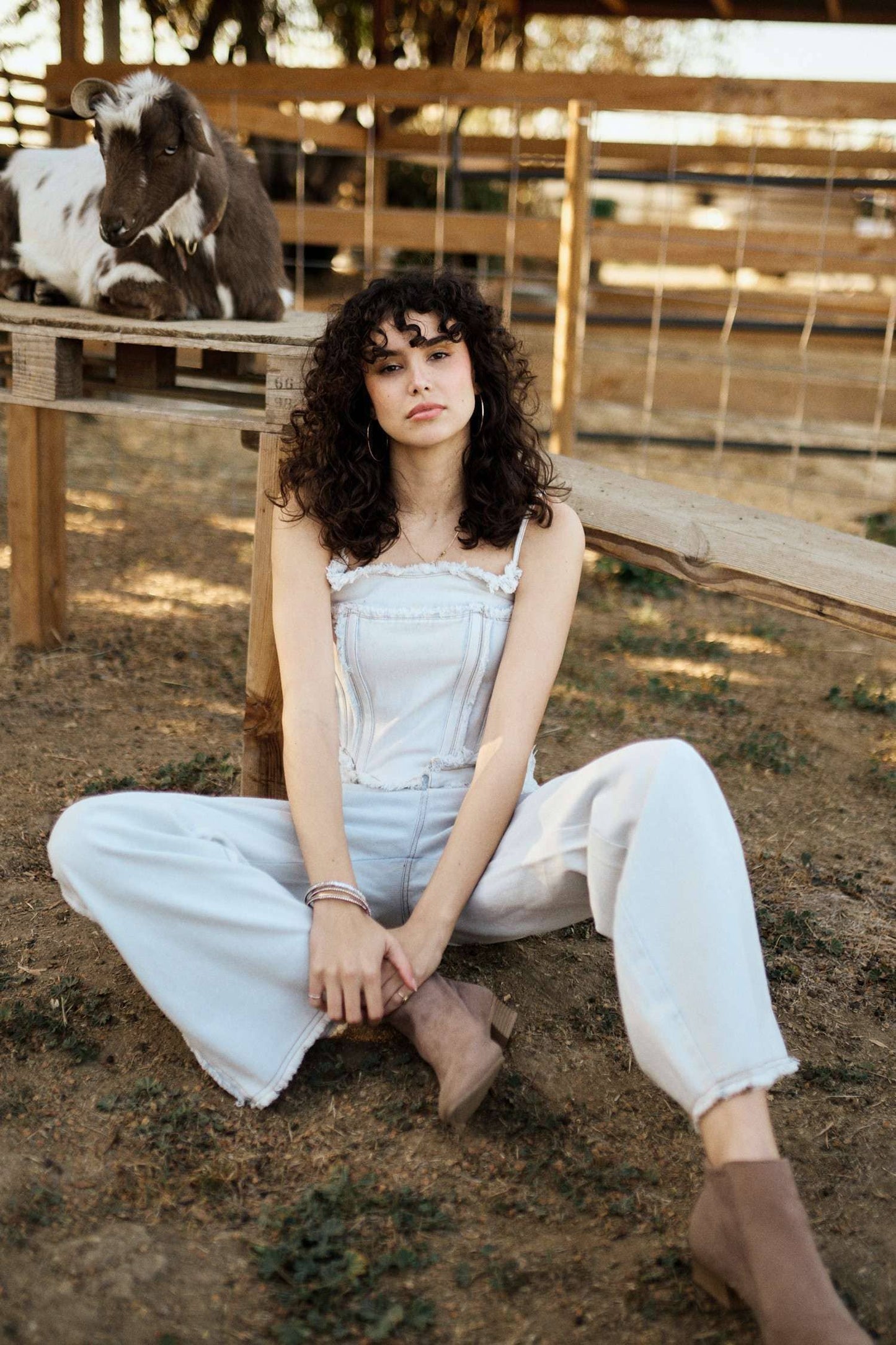 Raw Hem Spaghetti Strap Denim Corset Top