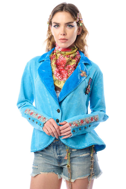 Vintage Teal Colonel French Terry Knitted Jacket - Blazer