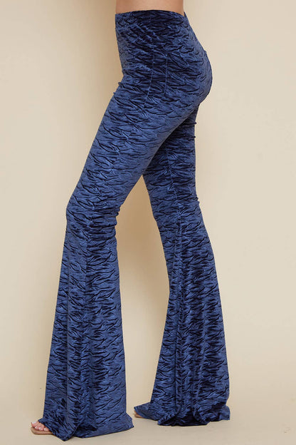 NAVY VELVET BURN OUT PRINT BELL BOTTOM