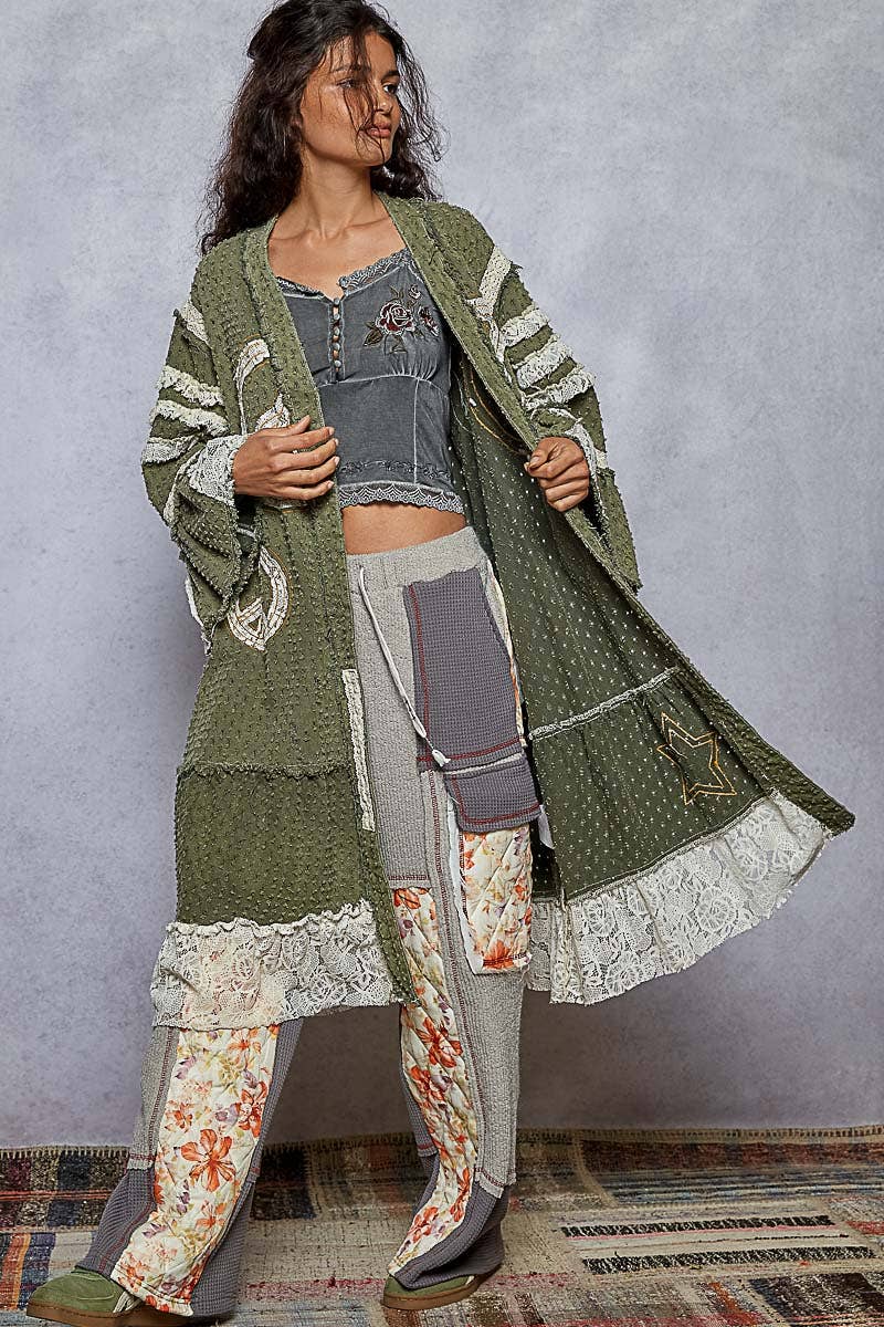 Vintage Peace Sign Long Cardigan/Duster