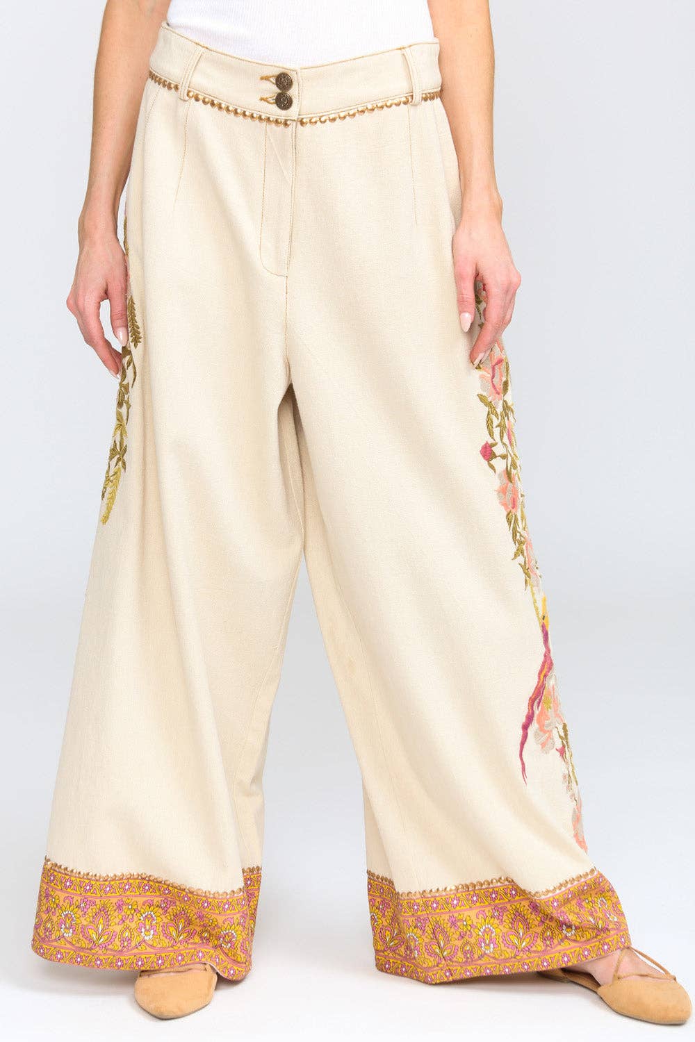 Time To Shine Denim Pants | Wide Leg Pants | Floral Pants