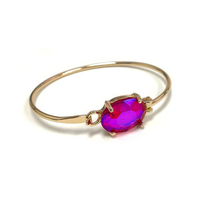 High Quality Glass Crystal Oval Stone Cuff Metal Bangle