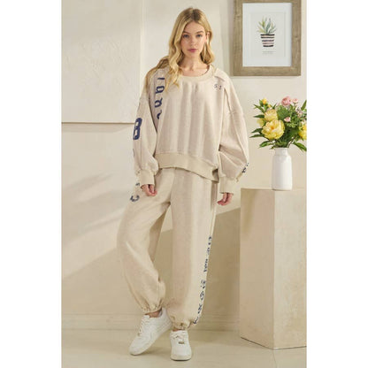 WASHED NUMBER PRINTED SWEATSHIRT TOP