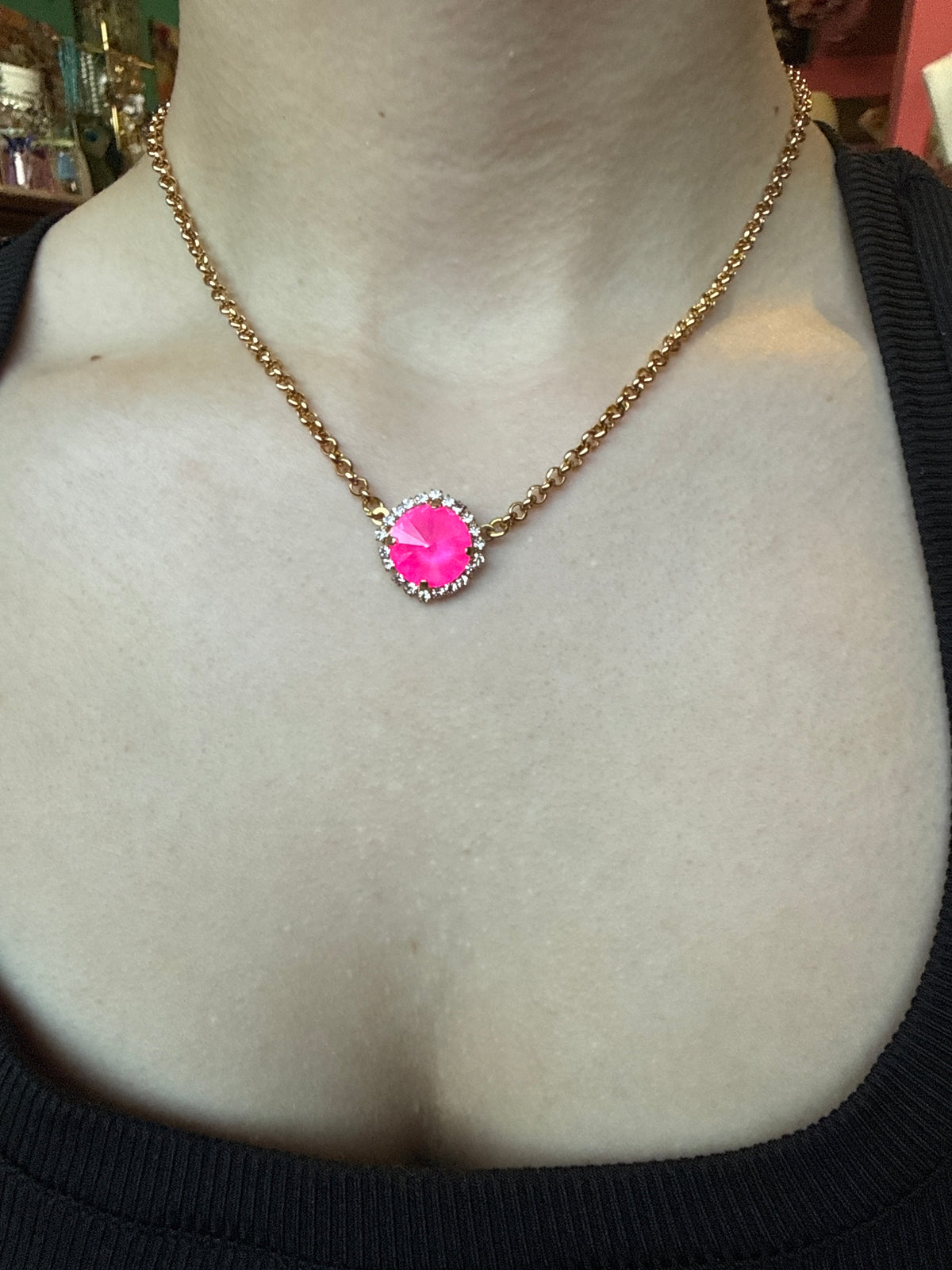 WETSTONE: electric pink  Drop Necklace (gold)