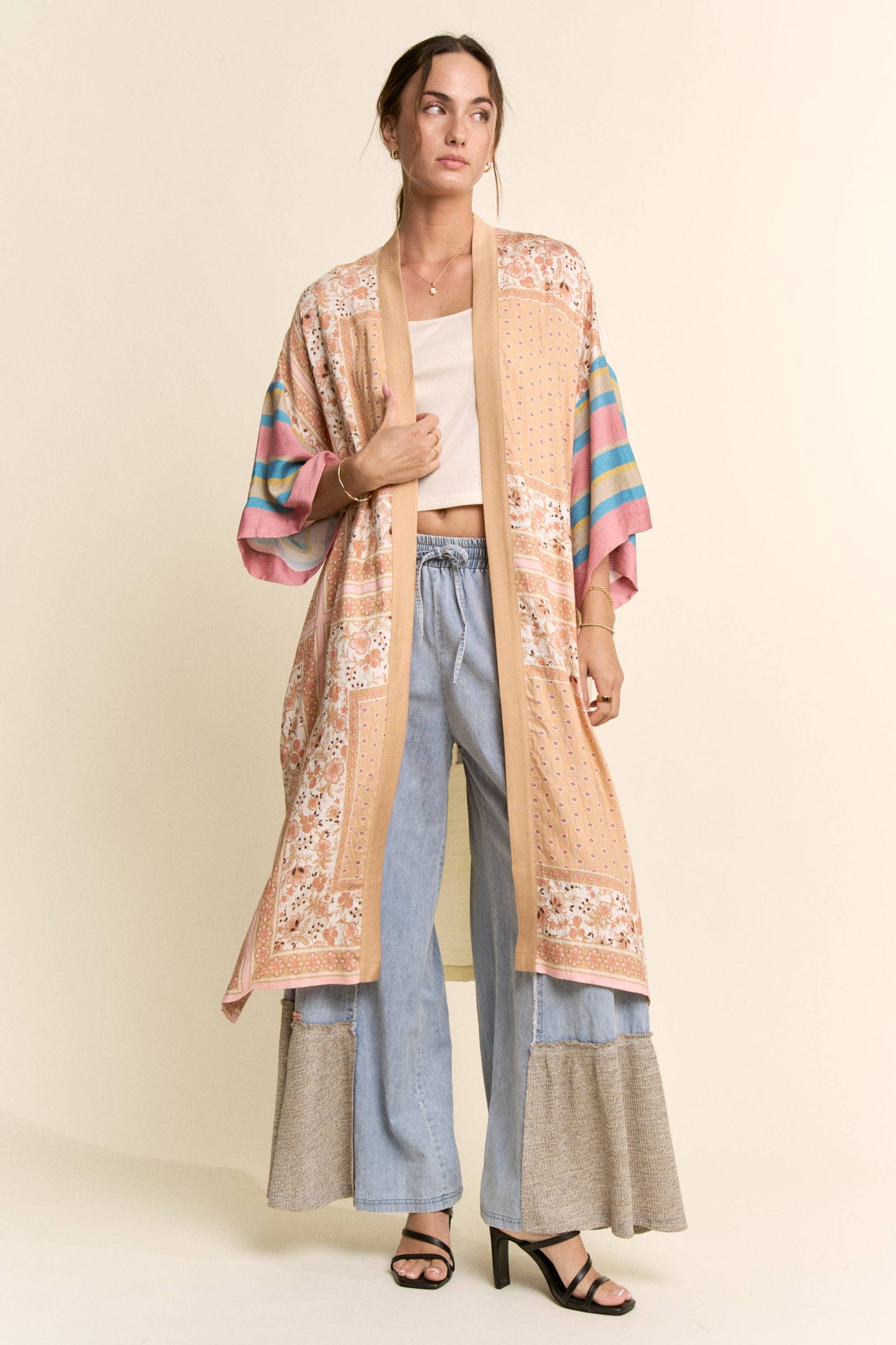 PLUS GARDEN WHIMSY CAT PRINTED BACK KIMONO DUSTER