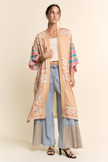 PLUS GARDEN WHIMSY CAT PRINTED BACK KIMONO DUSTER