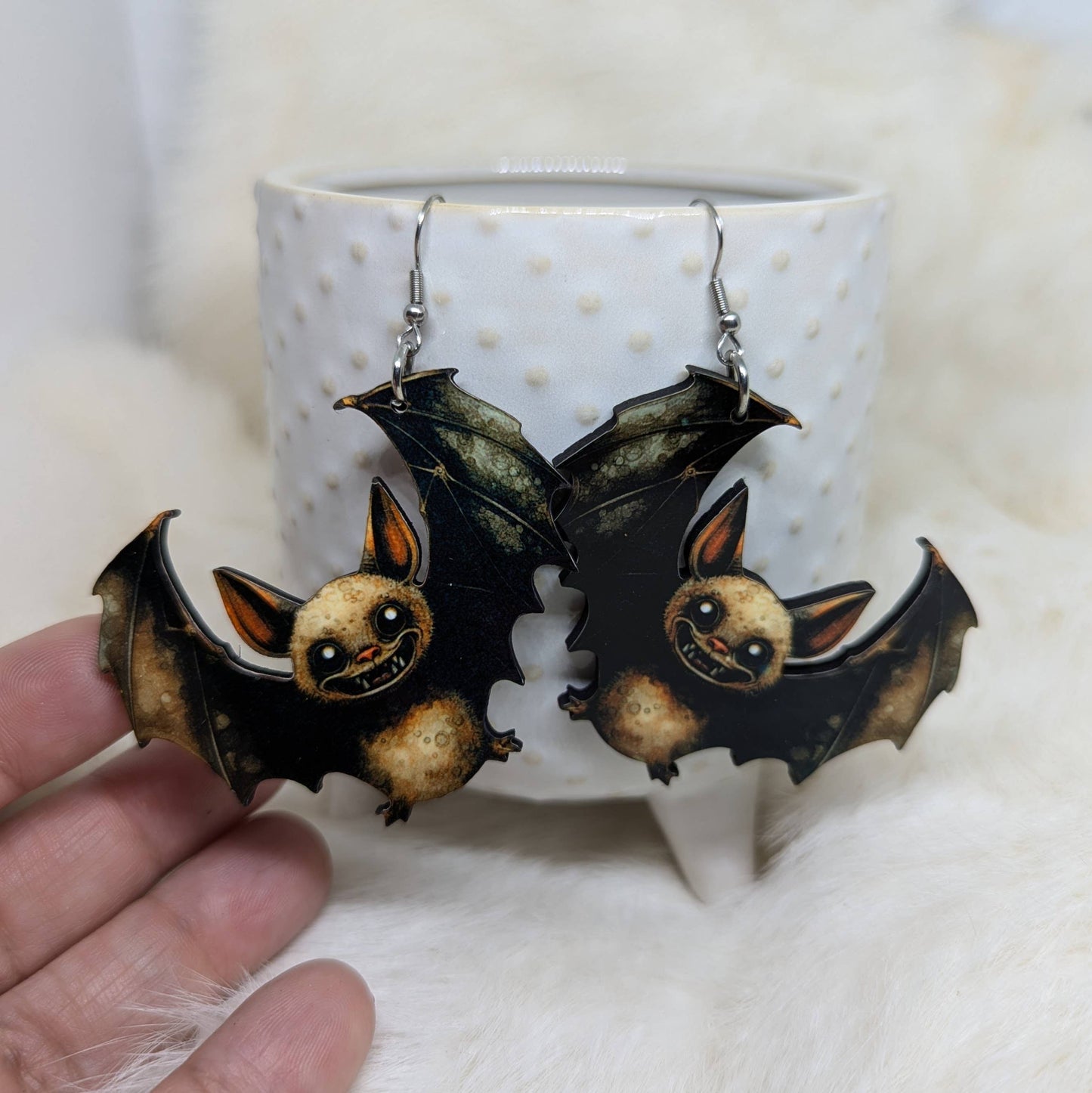 Double Sided Halloween Bat Earrings
