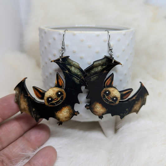 Double Sided Halloween Bat Earrings