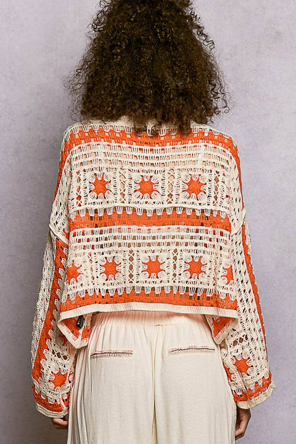 Orange and Cream Granny Square Long Sleeve Crochet Top