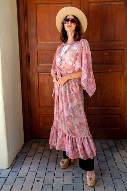 Blushing Paisley Flowing Sleeve Kimono