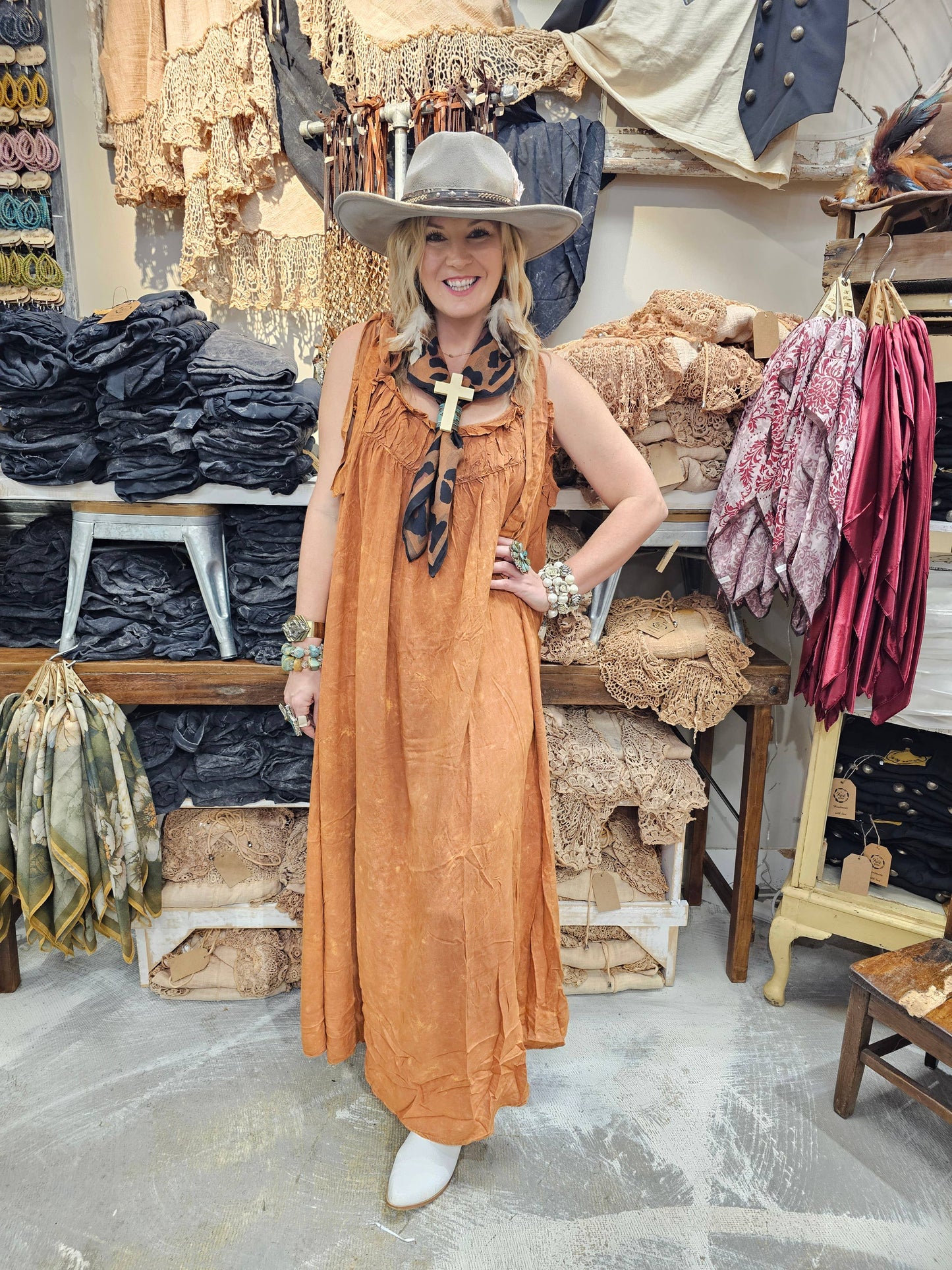 Rust Tuck Strap Dress