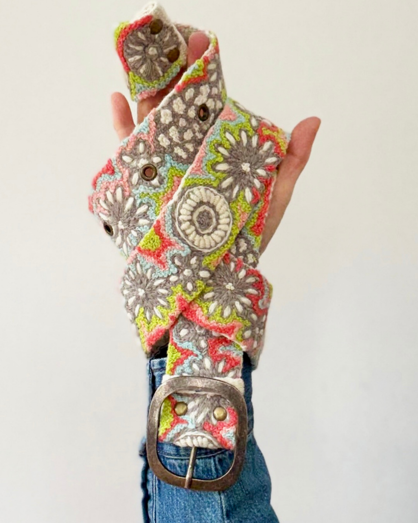 Flower Power Embroidered Wool Belt