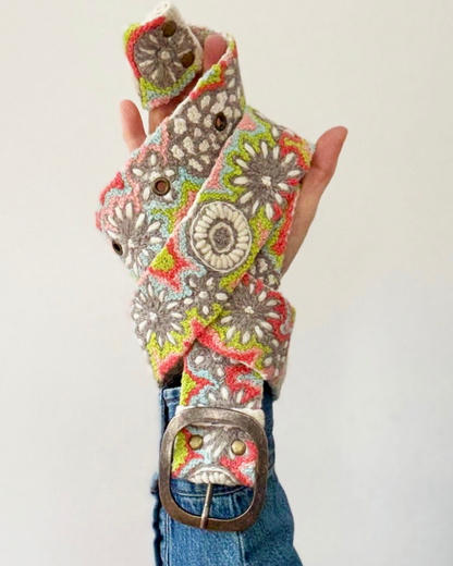 Flower Power Embroidered Wool Belt