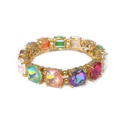 12MM Round Cut Glass Crystal Linked Stretch Bracelet