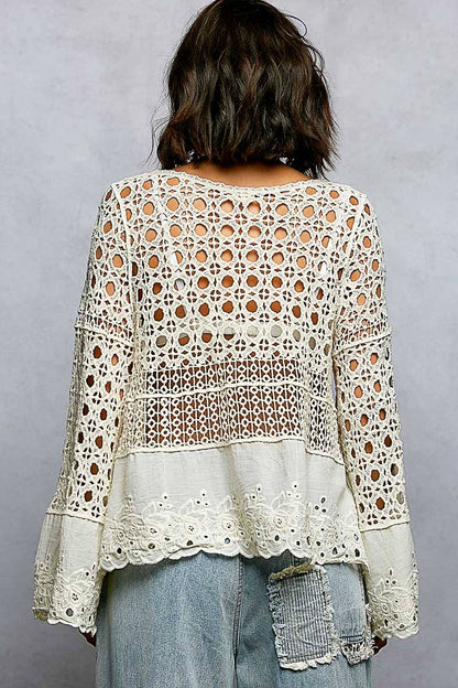 Long Sleeve Round Neck Crochet Top