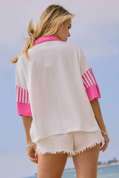Color Block French Terry Collared Top