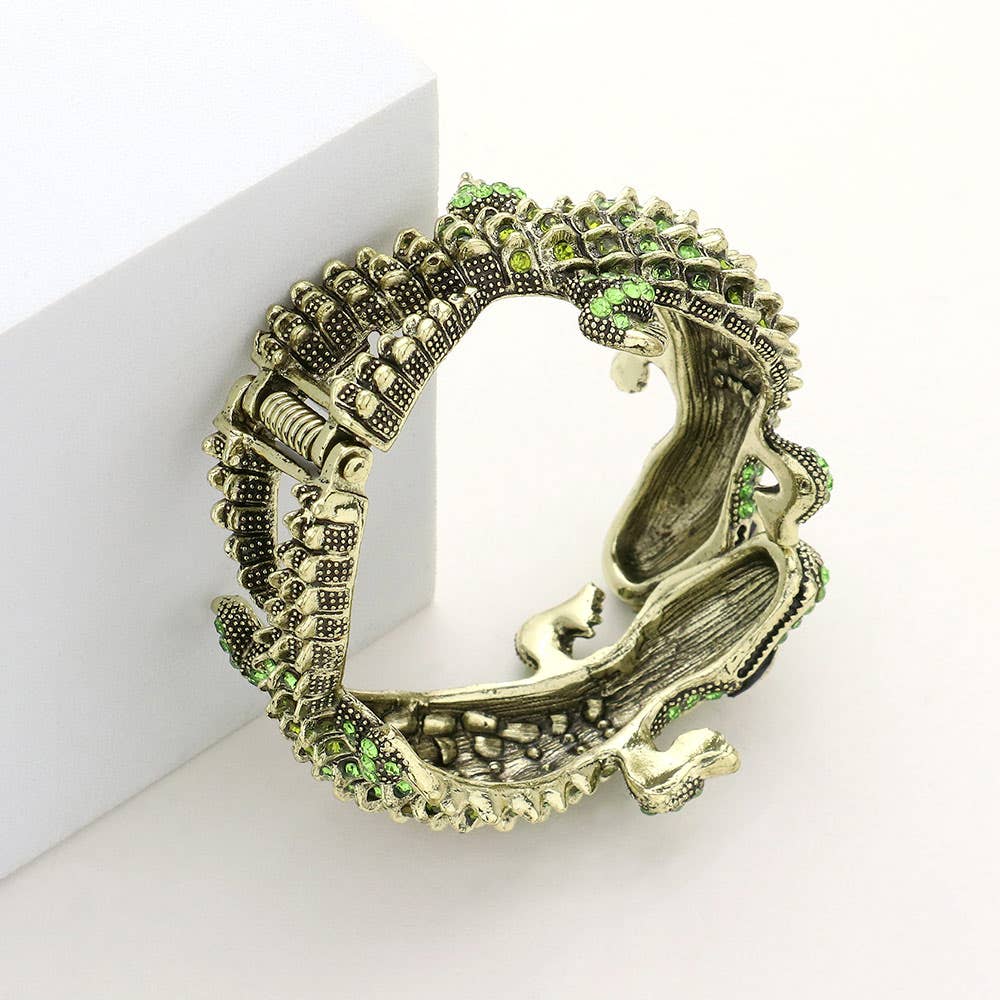 Double Crocodile/Alligator Evening Hinged Cuff Bracelet