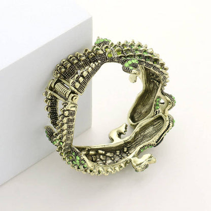 Double Crocodile/Alligator Evening Hinged Cuff Bracelet