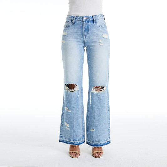 HIGH RISE BOOTCUT JEANS WITH RAW HEM