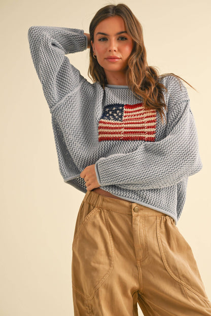 FLAG KNITTED CROCHET SWEATER TOP