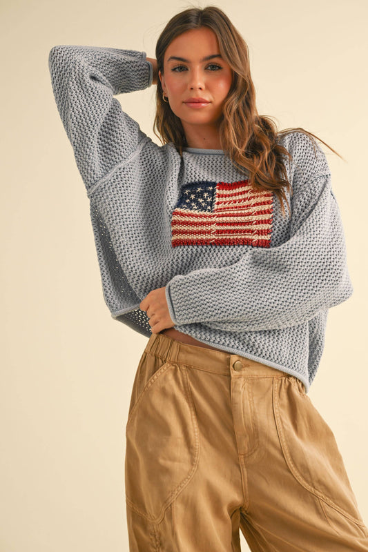 FLAG KNITTED CROCHET SWEATER TOP