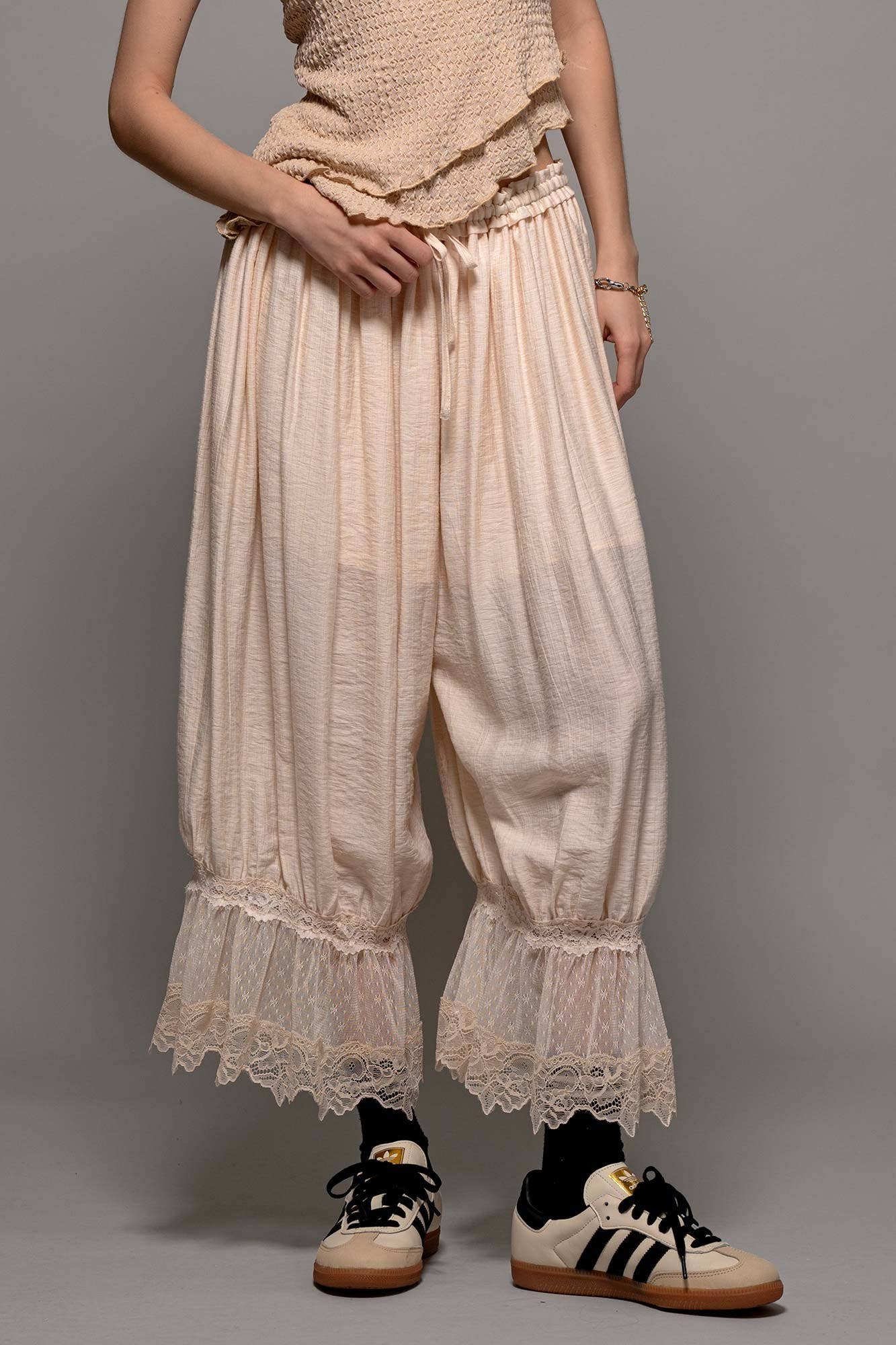 Boho Lace Trim Bloomer Linen Pants
