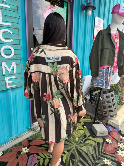 Floral Striped Long Sleeve Blouse