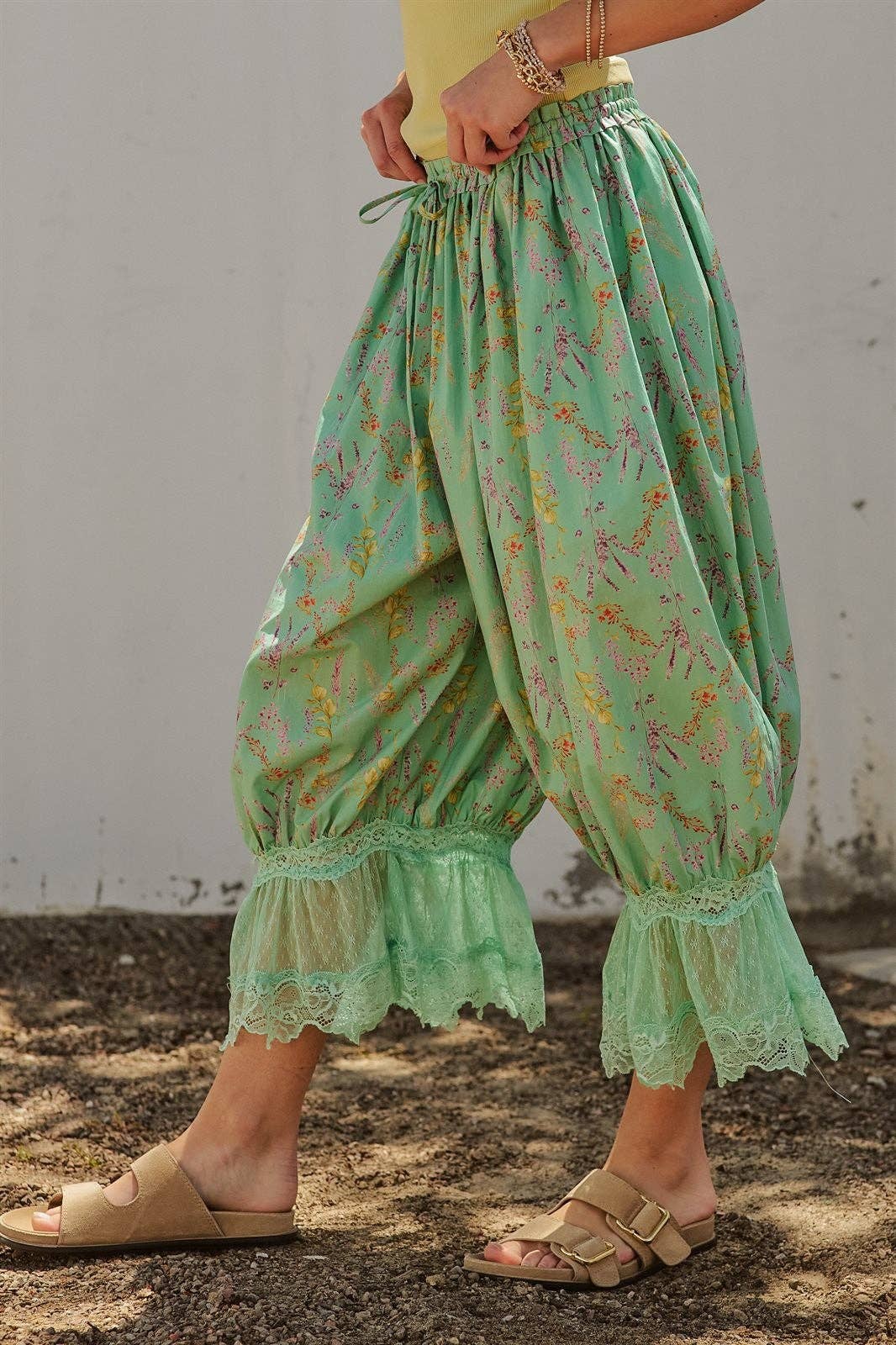 Wildflower Floral Lace Hem Cotton Bloomer Pants