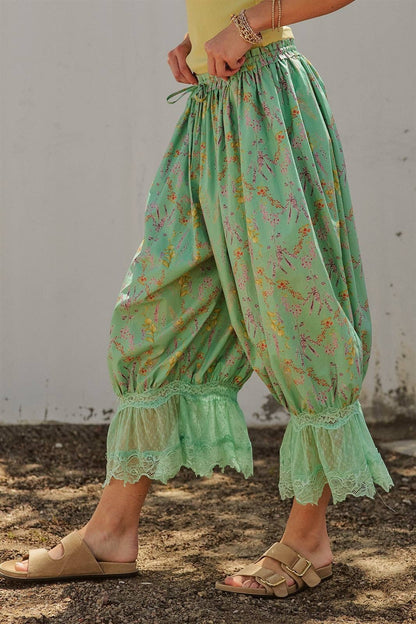 Wildflower Floral Lace Hem Cotton Bloomer Pants