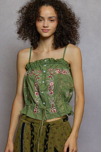 Embroidered Poplin Tank Top