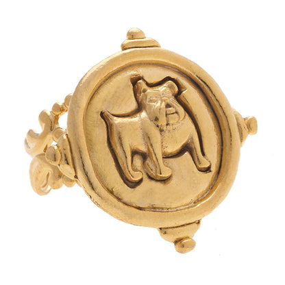 HANDCAST GOLD BULLDOG ADJUSTABLE RING